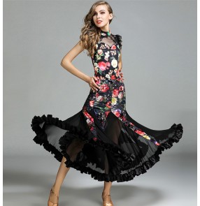 Velvet floral Ballroom dance costumes sexy senior sleeveless ballroom dance dress for women ballroom dance competition dresses