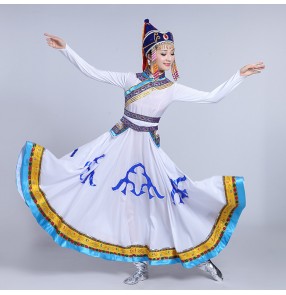 white red green Mongolian costume dance clothes Ancient princess dress stage performance clothing Chinese folk dance costumes