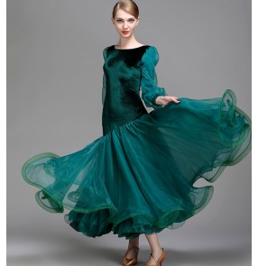 Wine dark green black professional long sleeves Ballroom Standard Dance Dress women's Waltz Dance Competition Dress Ballroom Dance Dress 