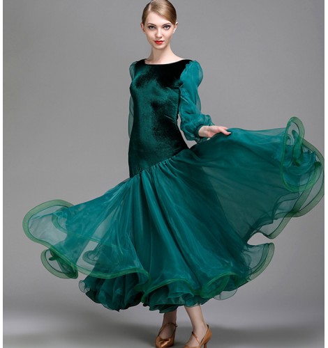 Wine dark green black professional long sleeves Ballroom Standard Dance ...