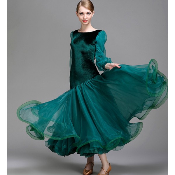 Wine dark green black professional long sleeves Ballroom Standard Dance ...