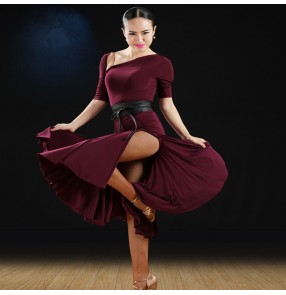 Wine red black Vestido de Danza Latina Women chacha Salsa Samba ballroom Competition Costume Lady latin Dance dacne dresses