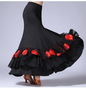 Women Black Ballroom Dance Skirt Long Swing Modern Standard Waltz Competition Dance Dance Tango Skirts faldas de danza