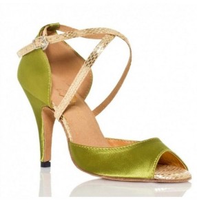 Women girl's Lime Green Satin  Ballroom Latin Dance Shoes Wholesale Salsa Dance Shoes high heels 6cm