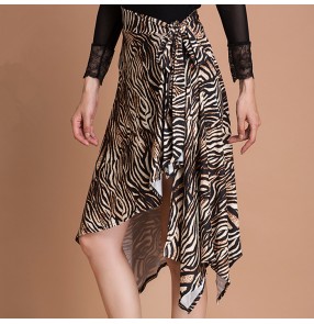 Women leopard zebra printed competition wrap Latin Skirt Salsa/Tango/Rumba Dancing Skirt Ballroom Dance Skirt  Dance jupe  