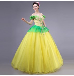 Yellow green Spanish Senorita chorus Dancer Fancy Dress Costume Spanish Flamenco Dance dresses