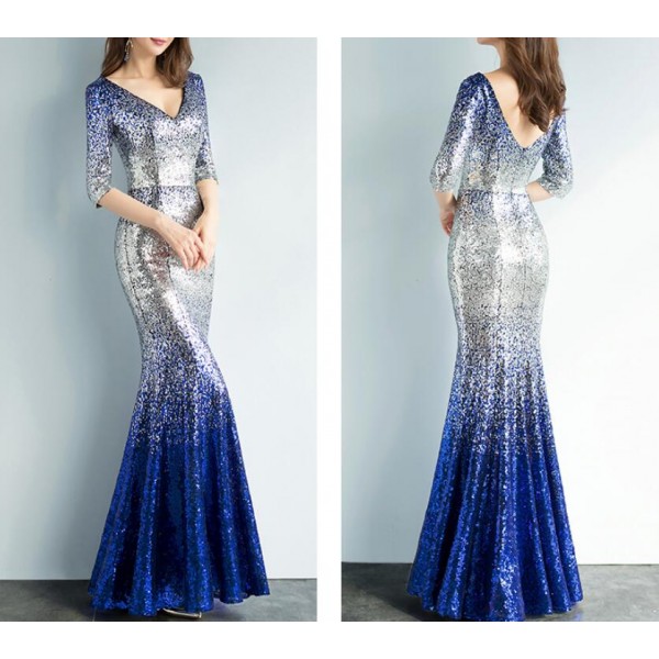 Royal Blue Silver Gradient Colored Half Sleeves Women S Female