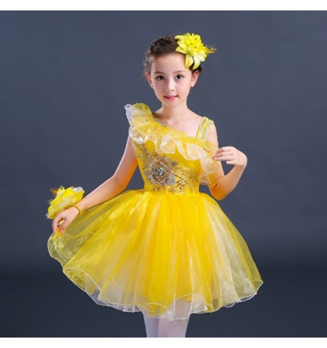 kids jazz dance dress for girls red pink blue gold Abito da ballo jazz per bambini Robe de danse moderne pour enfants