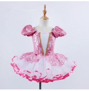Ballet tutu skirt dress for girl's kids pink sequin performance competition professional skating dance ballet dancing leotards skirt dress