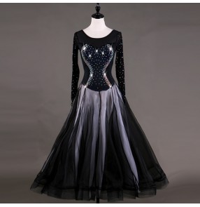 Ballroom dance dress for women black diamond competition performance long length tango waltz dancing dress