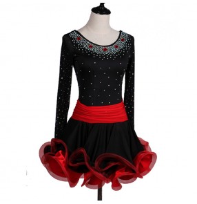 Black and red patchwork rhinestones competition professional women's female rumba salsa latin dance dresses