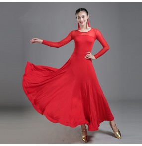 Black red long sleeves women's female competition stage performance waltz tango ballroom dancing dresses