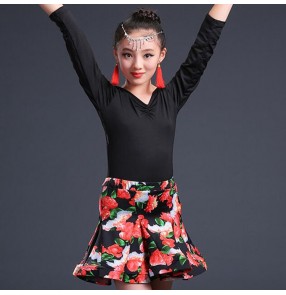 Black rose girl's kids children competition latin dresses children kids salsa cha cha rumba dance dresses costumes clothes