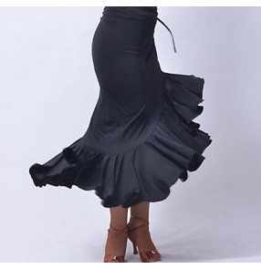 Black side split ruffles irregular hem women's female competition professional latin salsa cha cha dance rumba dance skirts