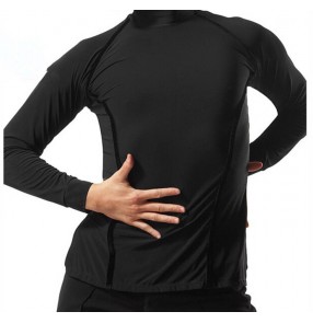 Black stretchy with velvet ribbon long sleeves stand turtle neck competition performance men's male latin ballroom dance tops shirts