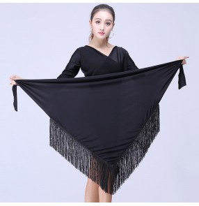 Black triangle fringes fashion women's female practice gymnastics competition performance latin dance dresses hip scarf wrap skirts costumes