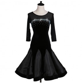 Black velvet see through back competition professional women's girl's latin salsa dance dresses costumes