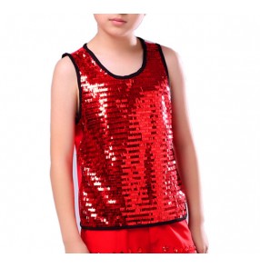 Boy Modern street dance vests kids children stage performance jazz singers dancers street dance hiphop dancing sequined  tops 