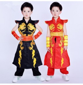 Boy's Chinese Folk dance costumes stage performance yangko drummer dragon competition dancing outfits costumes robes
