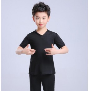 Boy's latin dance shirts for kids children stage performance black white ballroom waltz dancing top t shirts