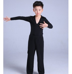 Boy's latin shirt trousers for kids children stage performance black ballroom latin outfits