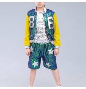 Boy street dance hiphop sequined glitter school stage performance kids children jazz singers dancers show dancing costumes outfits