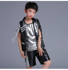 Boys jazz dance outfits street modern dance hiphop singers dancers drummer school competition show performance tops and shorts