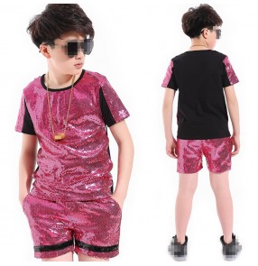 Boys street dance jazz dance outfits sequined hiphop stage performance competition drummer show photos cosplay top and shorts