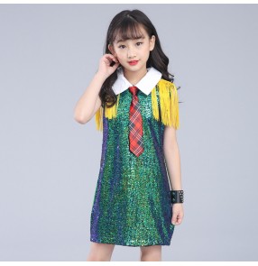 Cheer leading dresses green red girl's school competition performance singers dancers jazz hiphop drummer dancing dresses