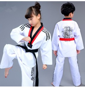 children boys girls children White dobok school  taekwondo competition uniforms taek won do breathable long sleeve clothes kids taekwondo uniforms costumes