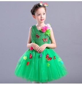 Children jazz dance dress robe de danse jazz sequined bling modern dance performance princess chorus dancing outfits