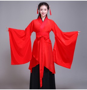 Chinese Folk dance costumes traditional hanfu for female women's red stage performance traditional film anime drama korean Japanese kimono dress 