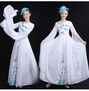 Chinese folk dress women's female white competition stage performance traditional photos film cosplay fairy classical dancing dresses