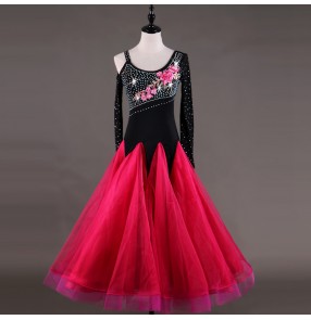 Competition ballroom dress for women's rhinestones rose flowers female performance waltz tango dancing dresses