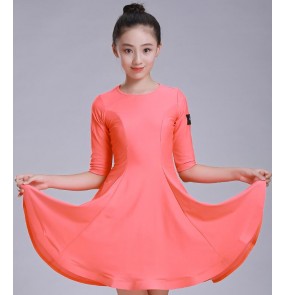 Coral orange girls latin dress children kids competition diamond beads stage performance ballroom latin dance dresses