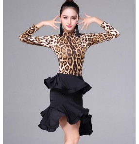 Floral leopard zebra latin dresses women's female competition performance salsa rumba chacha latin dresses