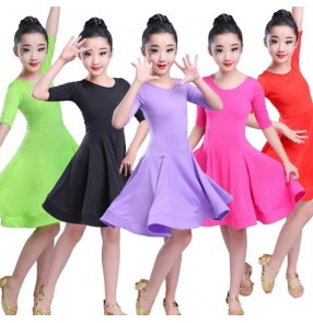 Girl's latin dress for kids children stage performance competition pink red green gymnastics ballroom dresses