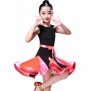 Girl's latin dresses for kids children green pink blue sleeveless competition stage performance ballroom salsa dance dresses