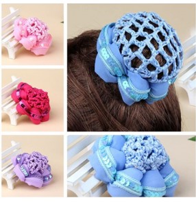 Girls ballet dance Bun Cover Snood HairNet Ballet Dance Skating Crochet Fanchon sequined Styling latin ballroom dance Headwear 