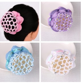 Girls ballet dance hair net Bun Cover Snood Hair Net Ballet Dance women Skating Crochet Fanchon Rhinestone Styling Headwear