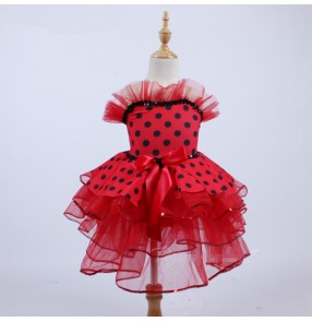 Girls ballet dancing dress red polka dot modern dance tutu leotards skirt party photos cosplay ballet dance dresses