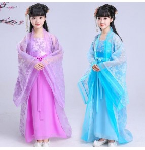 Girls chinese folk dance costumes ancient kids children fairy traditional princess anime cosplay dancing robes dresses