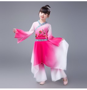 Girls Chinese folk dance dress kids children pink blue green traditional ancient film cosplay fairy kimono dance costumes