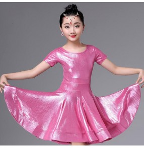 Girls competition latin dresses children pink silver stage performance chacha rumba ballroom dress