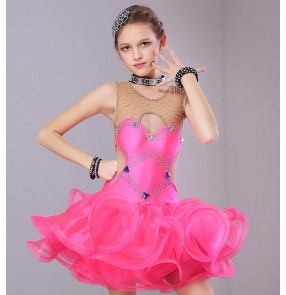  Girls Competition performance latin dresses children kids stage performance orange mint violet salsa chacha dance dresses