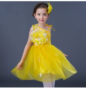 Girls jazz dance dress for kids children pink yellow red petal modern dance ballet singers chorus dancing dresses Vestito jazz per bambini