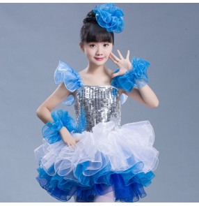 Girls jazz dance dress kids children modern dance singers blue pink chorus school princess performance dancers photos dresses