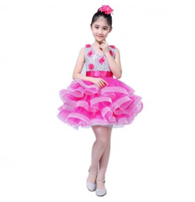 Girls jazz dance dresses for kids children  blue pink yellow sequined modern dance singers school performance dress