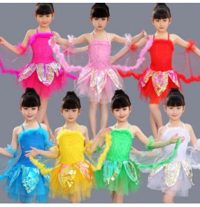 Girls jazz dance dresses for kids children pink red white green princess modern dance school performance butterfly anime cosplay dresses 