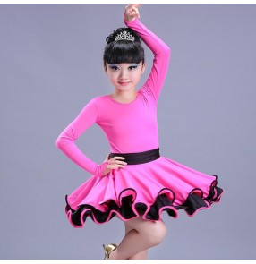 Girls latin dress for kids children pink black red stage performance gymnastics latin salsa chacha dance dresses